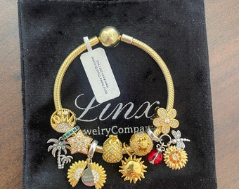 Linx Yellow Gold Snake Chain Bracelet With Sunflower Themed  display picture 1