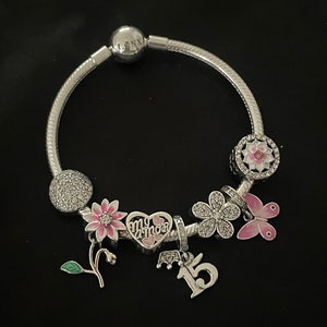 Linx Snake Chain Bracelet with Quinceanera Themed Charms 925 sterling silver