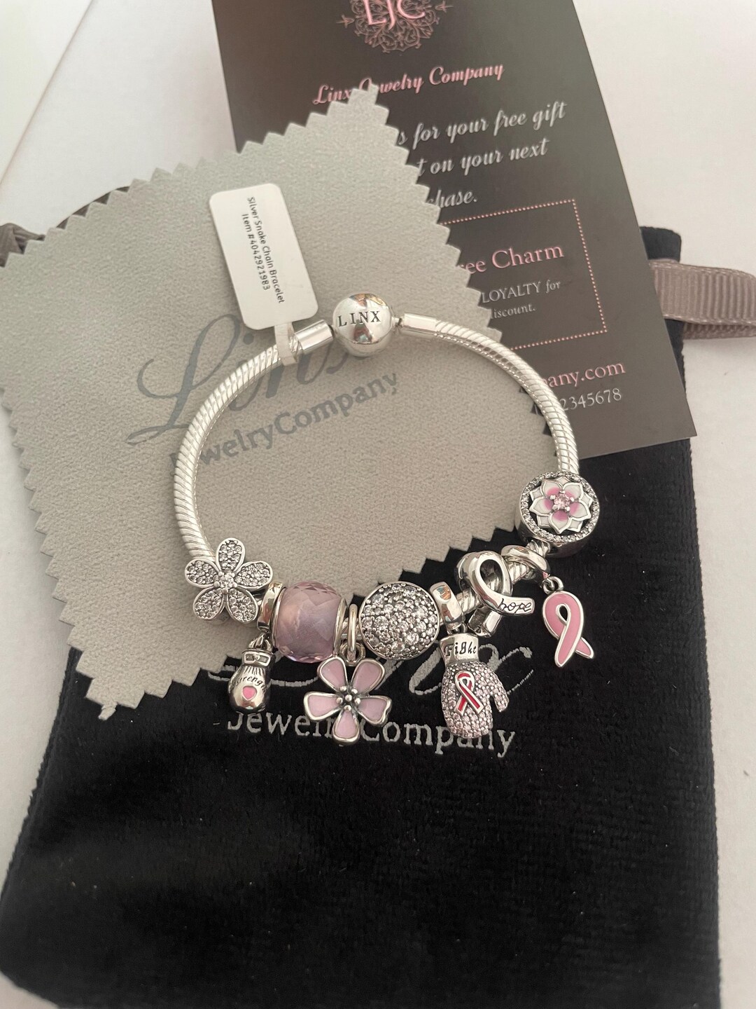 Linx Snake Chain Bracelet With Pink Breast Cancer Awareness Themed