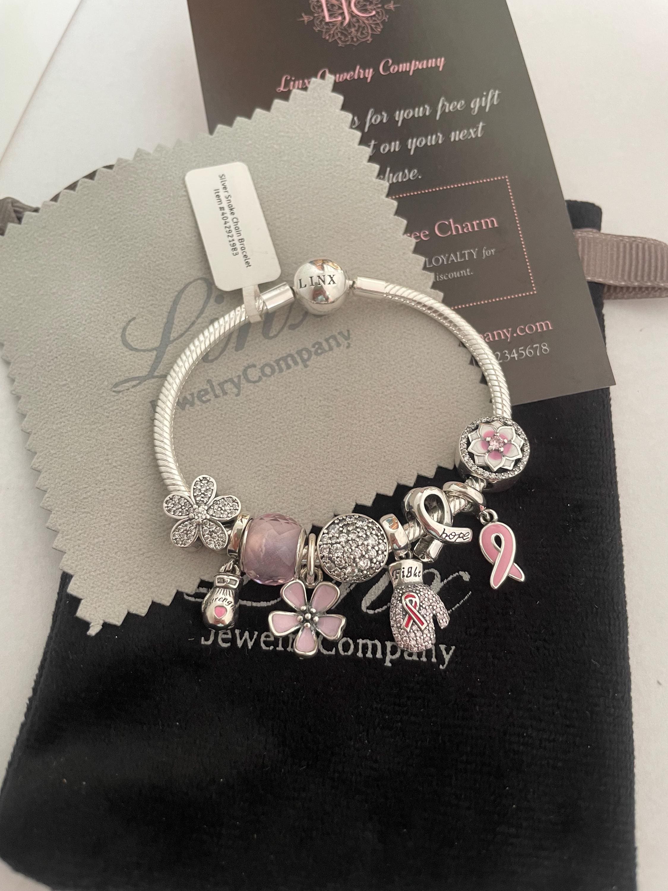 Linx Snake Chain Bracelet With Pink Breast Cancer Awareness Themed