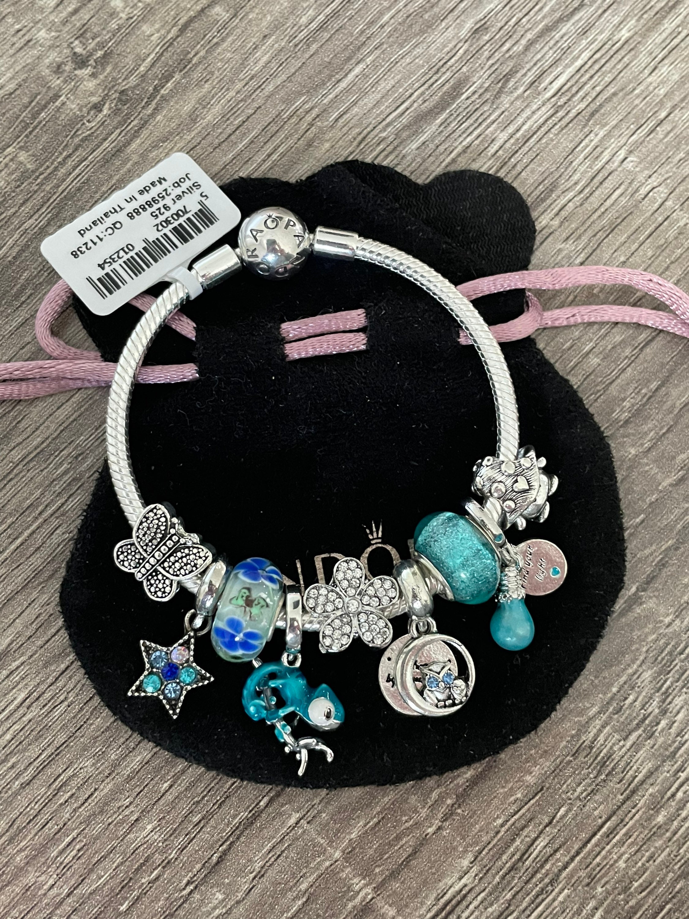 selling Pandora Bracelet with Turquoise Themed Charms