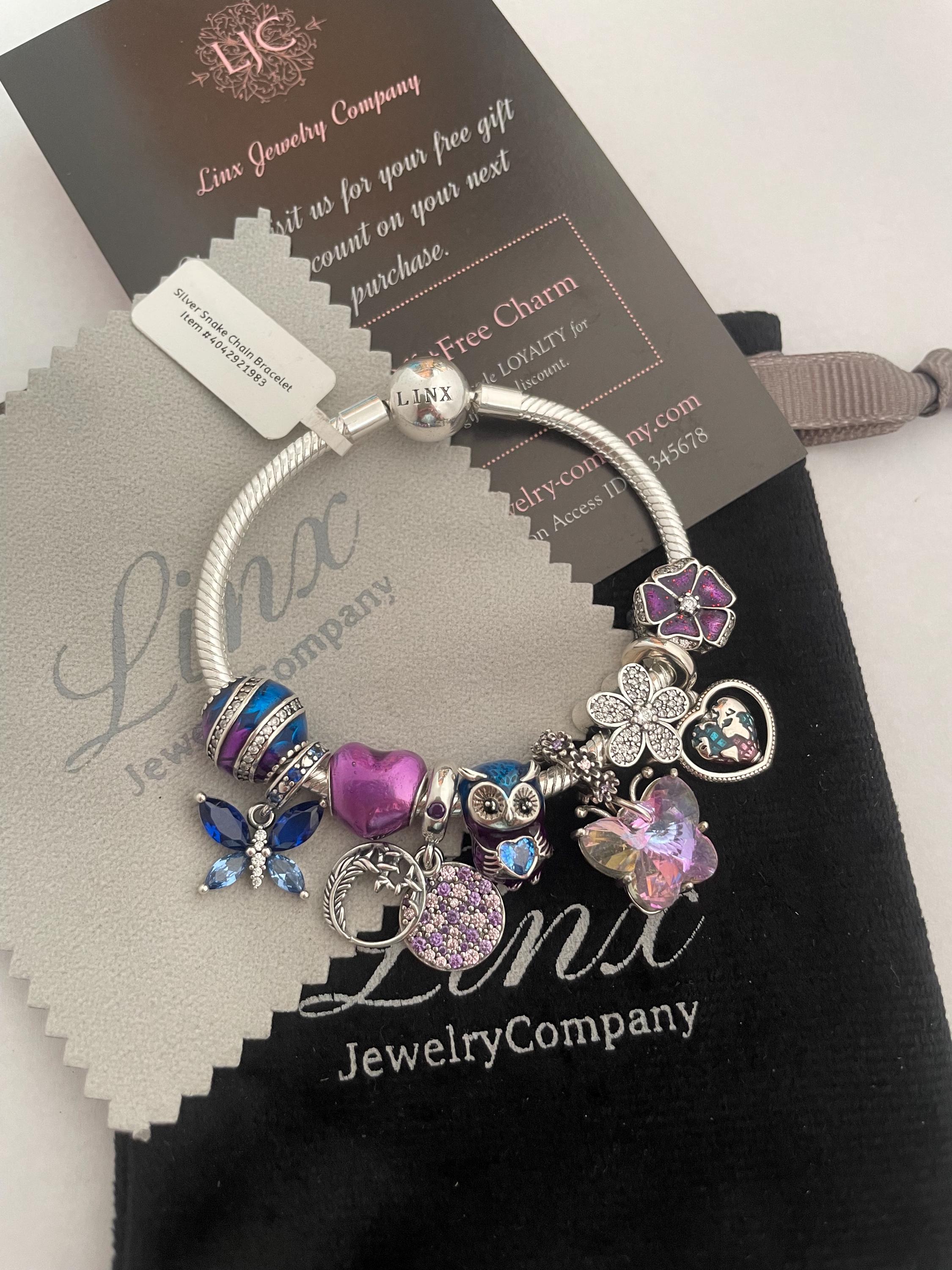 【BLACKPURPLE】Snake tennis chain bracelet Linx Silver Snake Chain Bracelet With Blue and Purple Themed