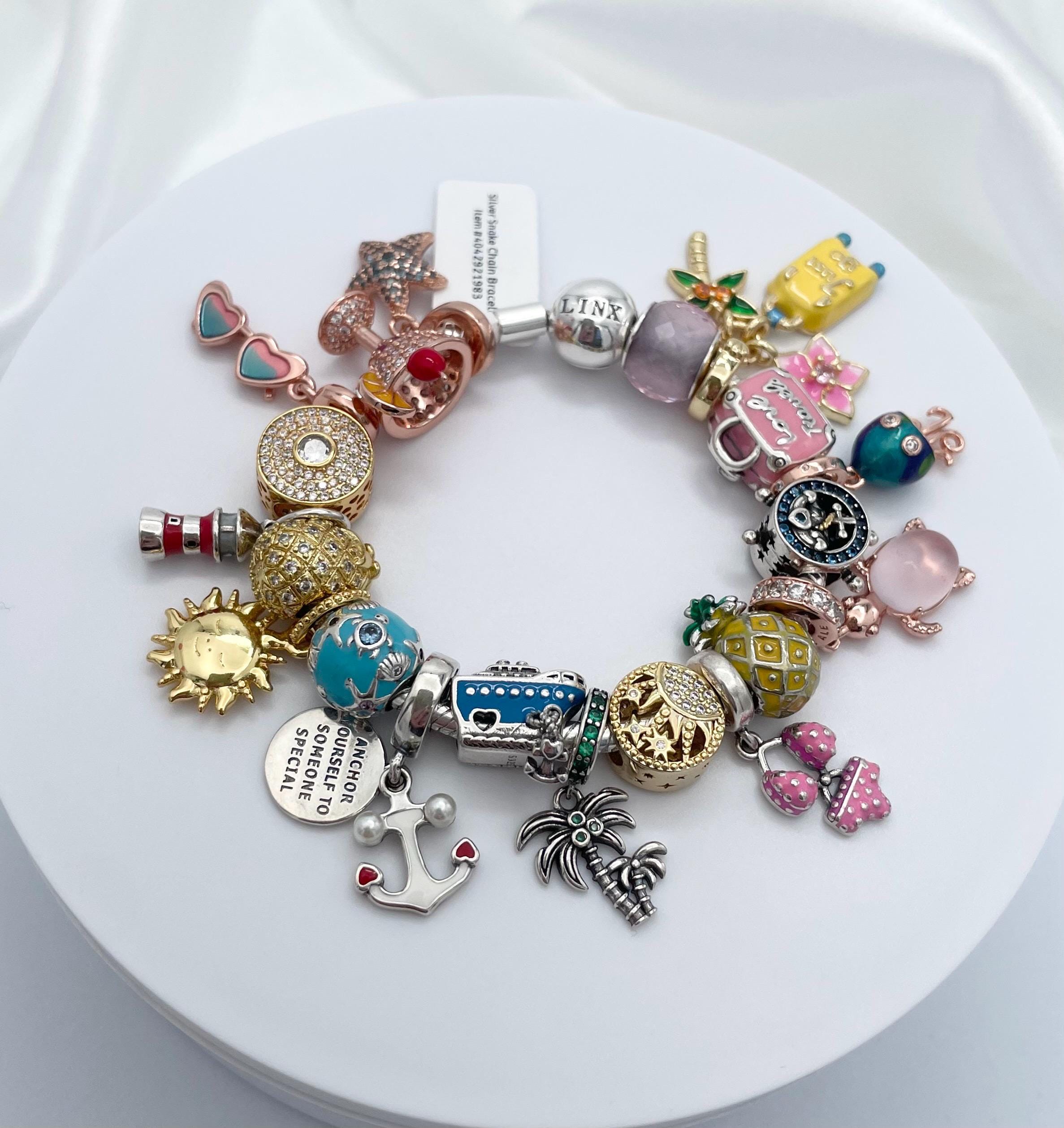 Linx Silver Snake Chain Bracelet With Cruise Travel and Vacation