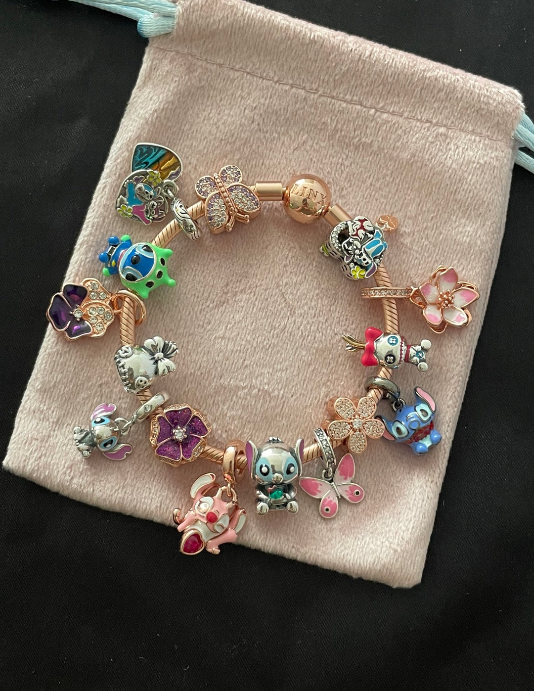 Linx Rose Gold Snake Chain Bracelet With Character Themed Etsy