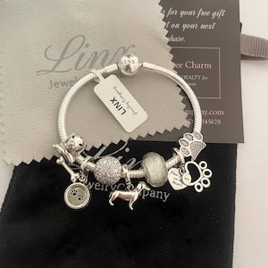 Linx Snake Chain Bracelet with Dachshund Weenie Dog Themed Charms 925 sterling silver