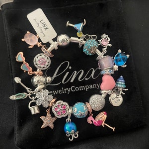 Linx Snake Chain Bracelet with Pink and Blue Beach Ocean Themed Charms