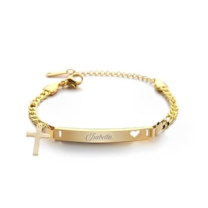 Linx Yellow Gold Cuban Link Bracelet with Custom Engraved Name and Extender