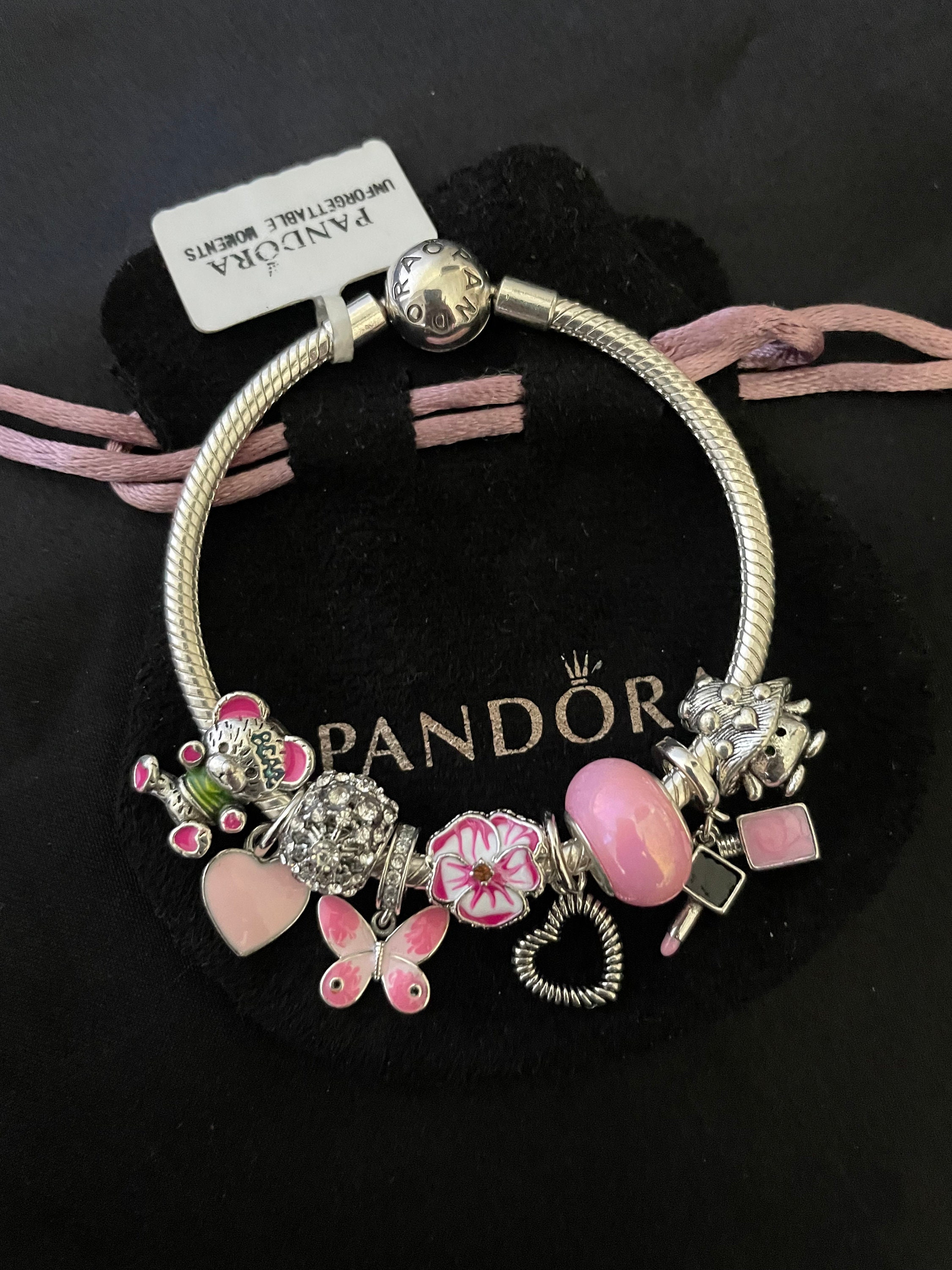 Pandora Bracelet With Pink and Blue Butterfly Flower and Heart