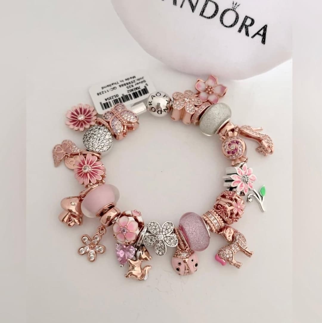 Pandora Bracelet With Rose Gold Pink and Silver Themed Charms - Etsy