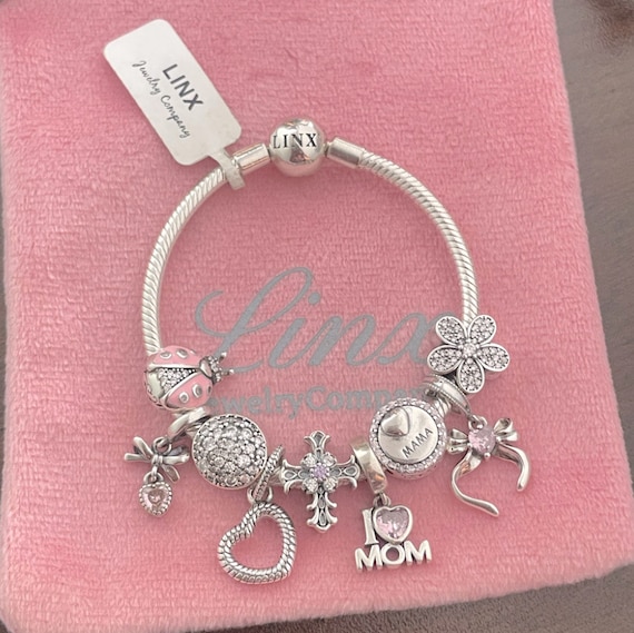 Linx Silver Snake Chain Bracelet With Religious Mom Themed Charms