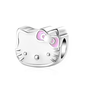 TWO Hello Kitty Cat With Bow European Bracelet Dangle Bead Charms