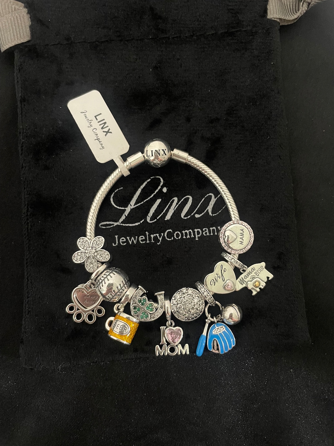 Linx Sterling Silver Charm Bracelet: Mom, Wife, Pet, Baseball