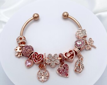 Linx Rose Gold Open Bangle With Rosegold and Pink Zircon Mom