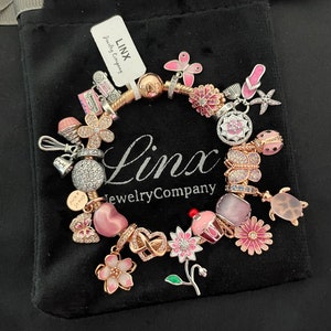 Linx Rose Gold Bracelet with Rose Gold Pink and Silver Themed Charms