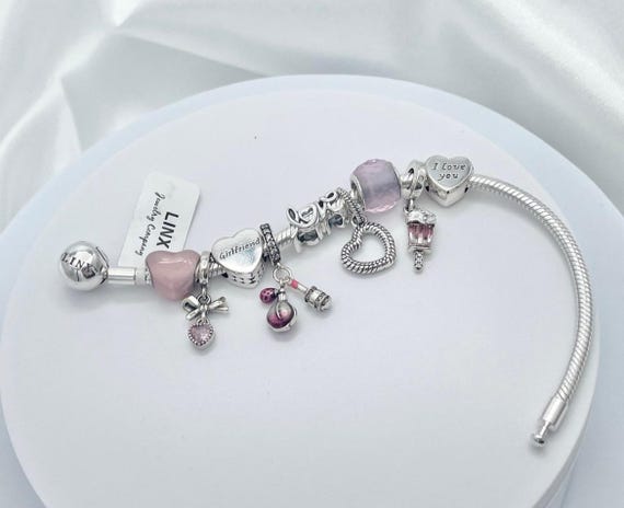 Pandora Bracelet With Pink Girlfriend Love Heart Valentines Themed