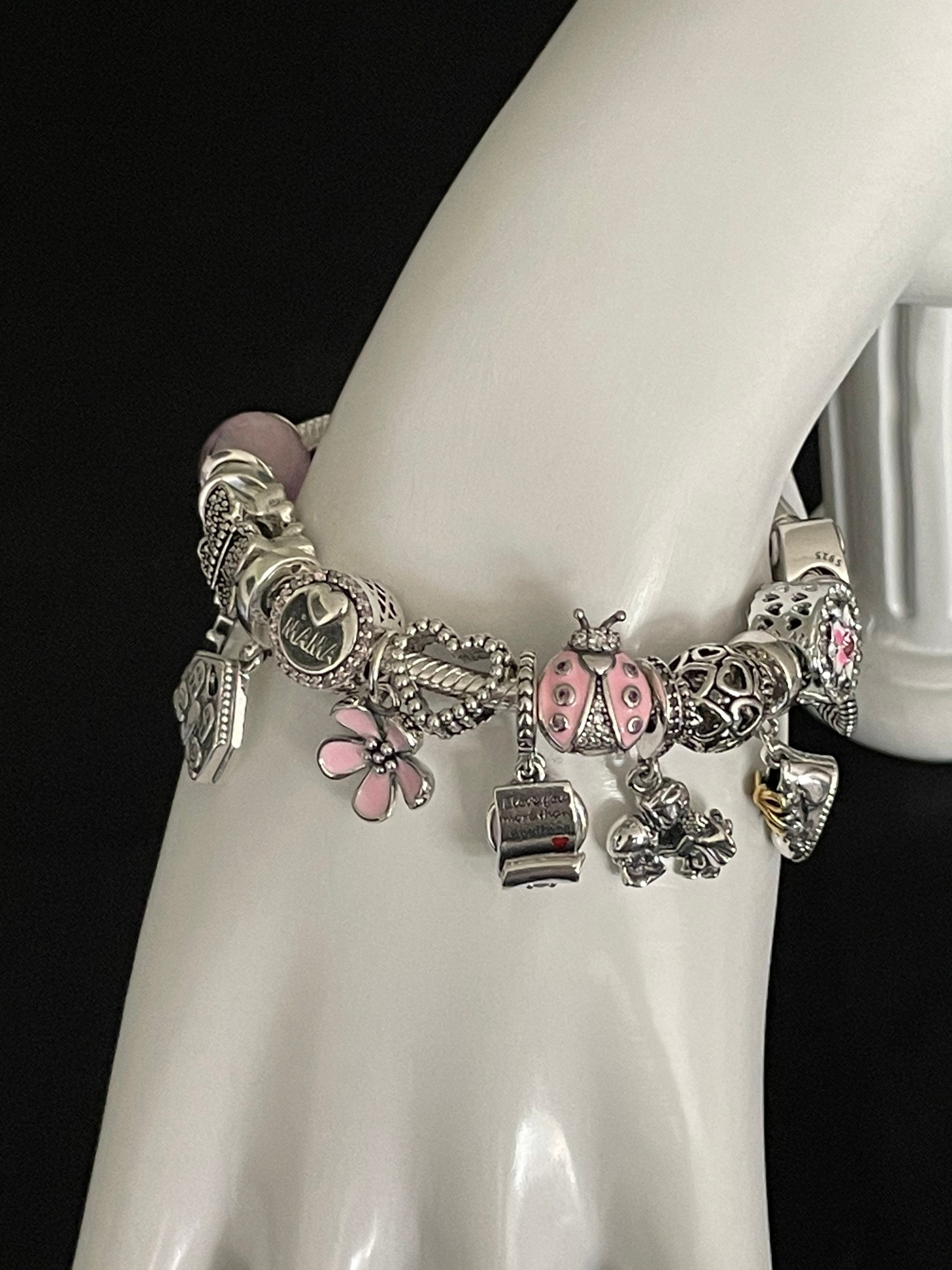 New Pink Ice Cream Heart-shaped MOM Flower customized charms Suitable for  pandora bracelet original DIY Ladies Jewelry Gift