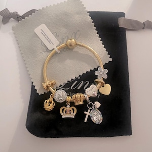 Linx Yellow Gold Bracelet with Religious Quinceanera 15th Birthday Themed Charms for Daughter
