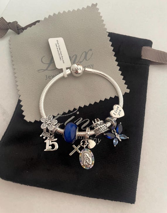 ブレスレット ROMANTINUER SN97 BRACELET Linx Silver Snake Chain Bracelet With Blue 15th Birthday