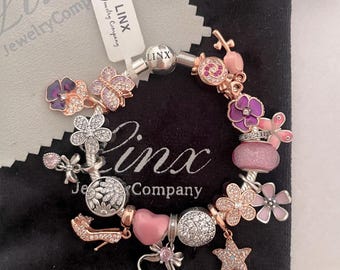 Linx Silver Snake Chain Bracelet With Pink Purple Silver and