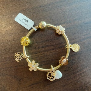 Linx Yellow Gold Snake Chain Bracelet with  Mom Themed Charms