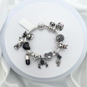 Linx Sterling Silver Charm Bracelet: Gothic Skull, Rose, Scorpion