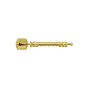 May include: A gold-toned bracelet charm with a twisted design and a square-shaped end cap.