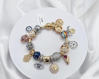 Bling Jewelry Amuleto Talismano Blu Hamsa Mano Malocchio Spirituale Buona Fortuna Per Adolescente Per Donne .925 Argento Adatto A Bracciale Europeo
