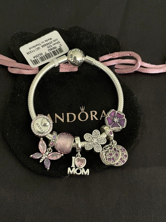 Buy Pandora Bracelet With Pink and Purple Mom Themed Charms Online