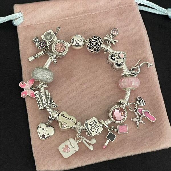 Linx Snake Chain Bracelet with Pink Daughter and Graduation Themed Charms