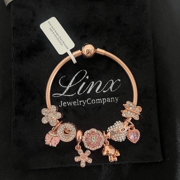 Linx Rose Gold Snake Chain Bracelet with Mom Themed Charms