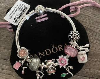 PANDORA Sterling Silver Pink Multi-Strand Fabric Bracelet 7.5 Inches With  Pandora Clasp #590715CSP-M Retired