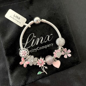 Linx Snake Chain Bracelet with Pink Themed Charms