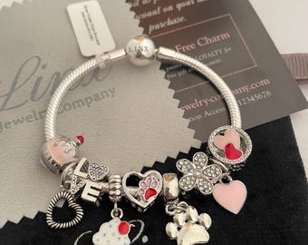 Linx Silver Snake Chain Bracelet With Silver and Pink and