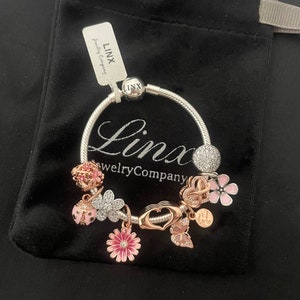 Linx Snake Chain Bracelet with Rose Gold Silver and Pink Themed Charms