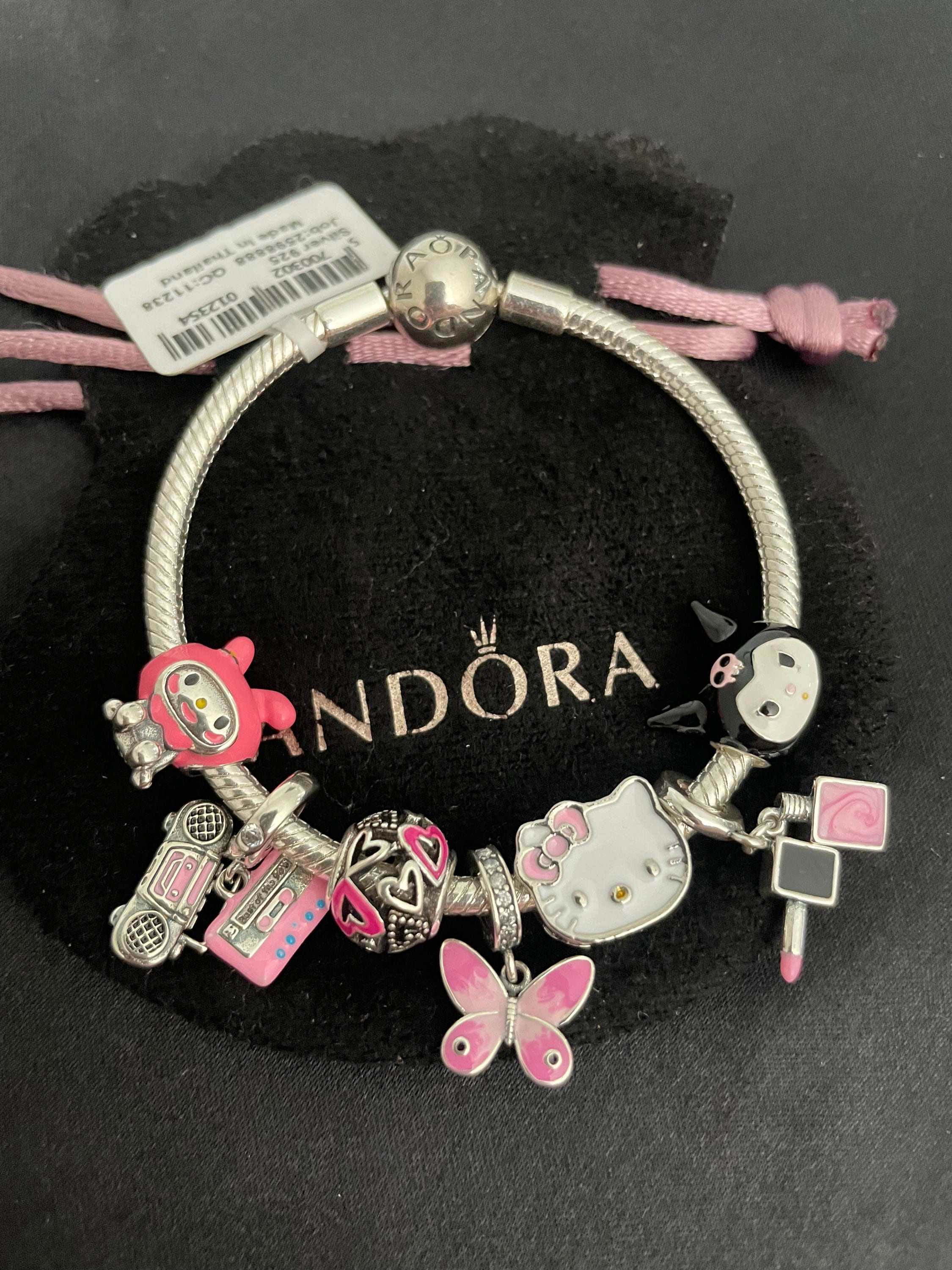 Pandora Bracelet With Pink and Black Character Themed Charms 