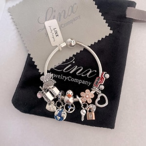 Linx Silver Snake Chain Bracelet with Silver Rose Gold and Red Jeep Themed Charms 925 sterling silver