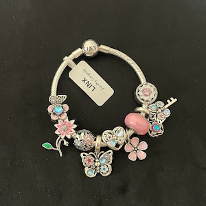 Linx Snake Chain Bracelet with Pale Pink and Baby Blue Themed Charms