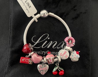 Lenue☆ギフトに大人気★SNAKE BALL CHAIN BRACELET Linx Snake Chain Bracelet With Sweet 16 and Sweets Themed