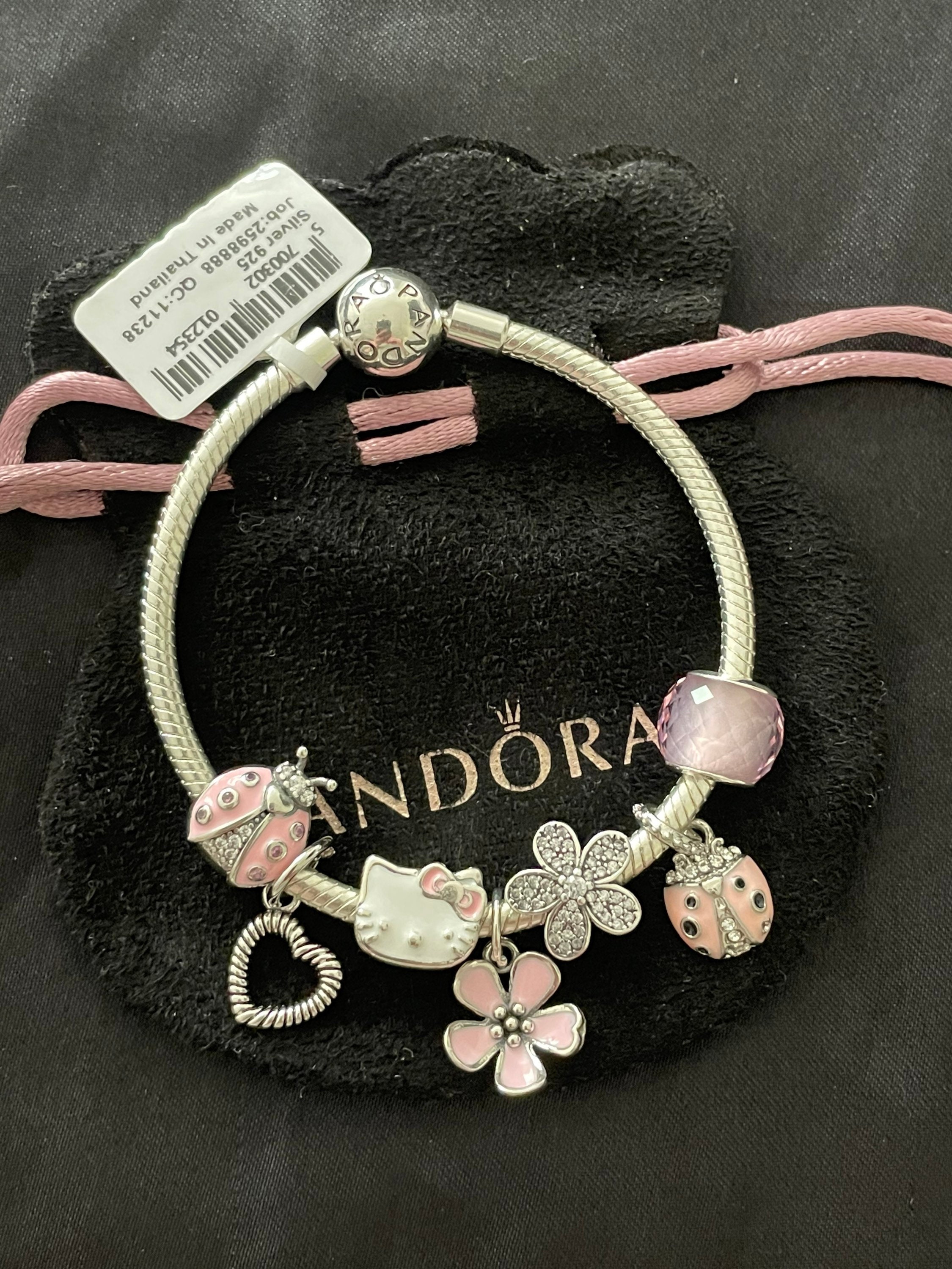 Pandora Like Charm Bracelet. BRIGHT Pink Charms, Teddy Bears, Love