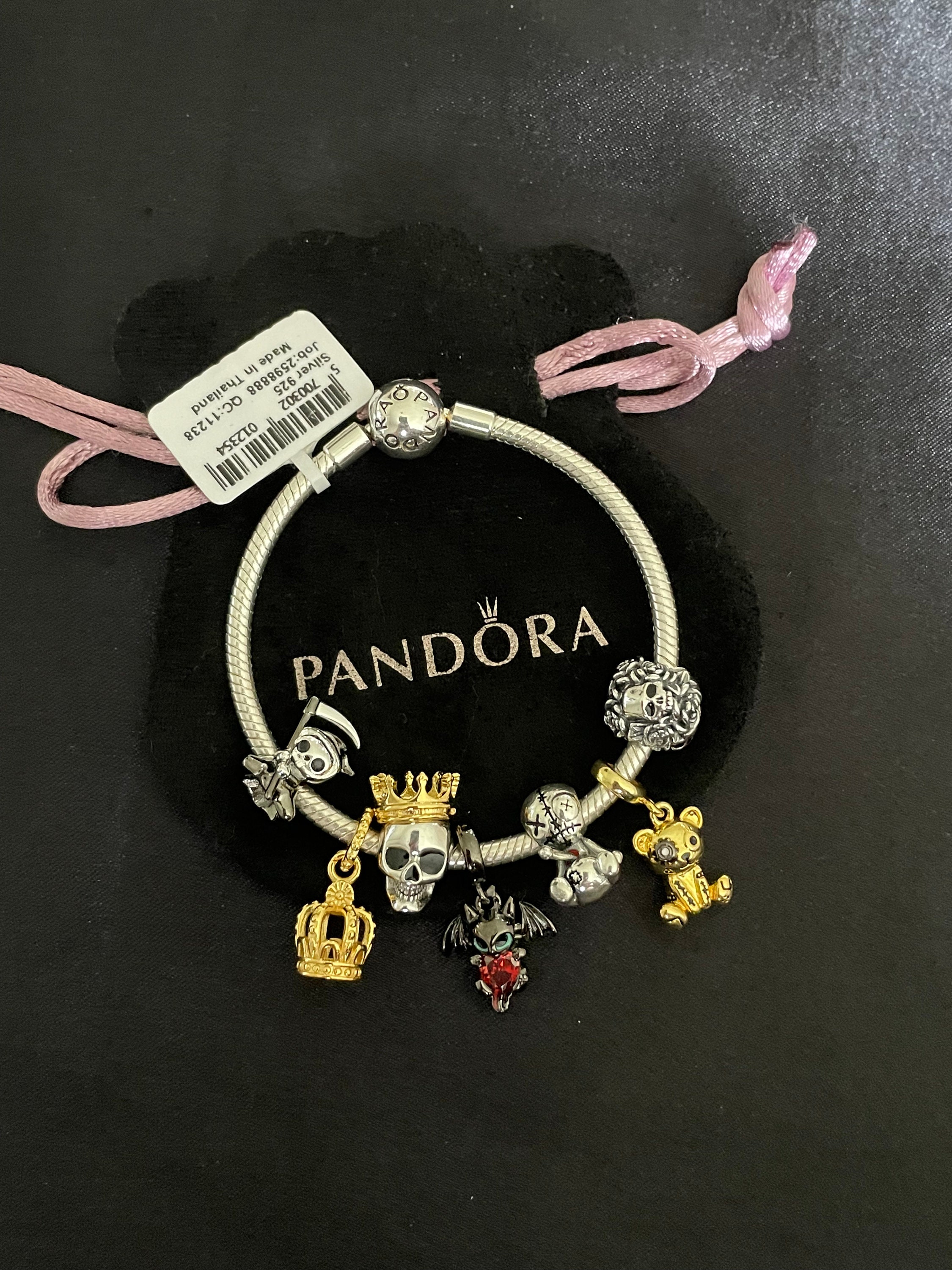 Bracciale Pandora con ciondoli in oro, nero e argento - Etsy Italia