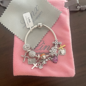 Linx Silver Snake Chain Bracelet with Religious Themed Charms 925 sterling silver