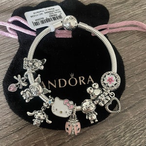 Pandora Bracelet With Pink Kitty and Friends Themed Charms 