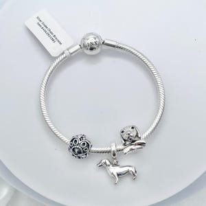 Linx Snake Chain Bracelet with Dachshund Weenie Dog Themed Charms 925 sterling silver