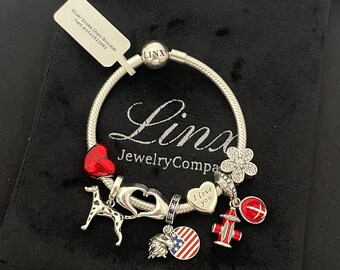 Linx Bracelet with Fire Fighter Themed Charms 925 sterling silver