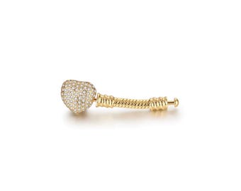 Yellow Gold Pave Heart Snake Chain Bracelet Extender for Charm Bracelet