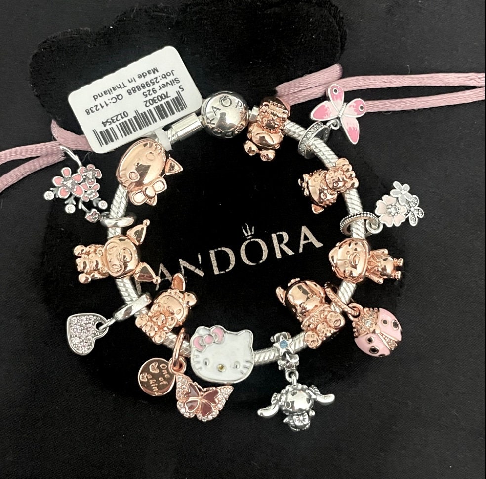 Pandora Bracelet With Pink and Rose Gold Character Themed Charms -   Hong Kong