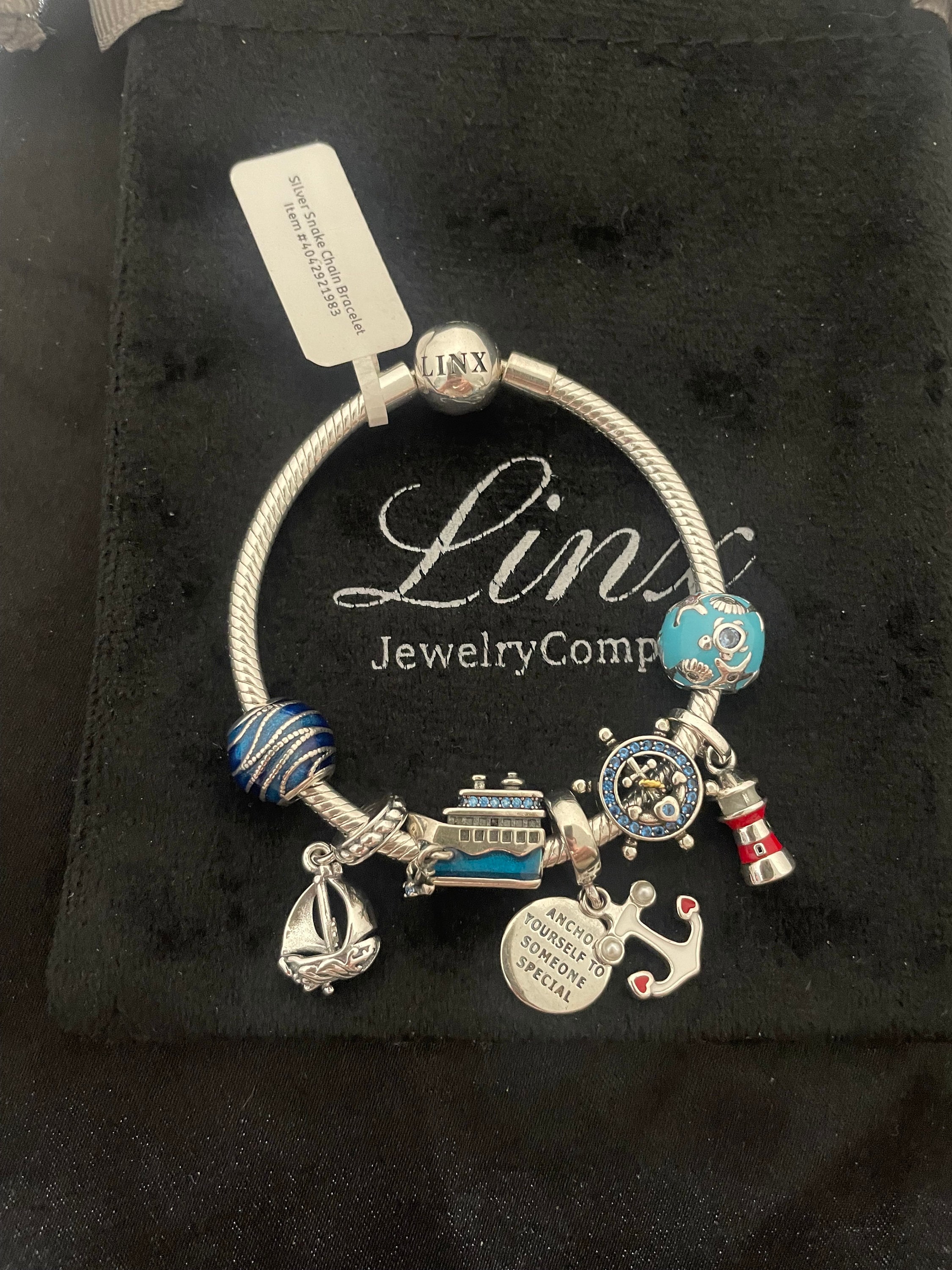 Linx Snake Chain Bracelet With Nautical Themed Charms 925 Sterling