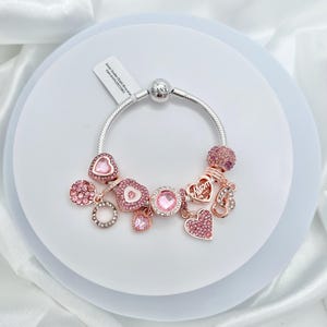 Linx Silver Snake Chain Bracelet with Rose Gold Mom Themed Charms