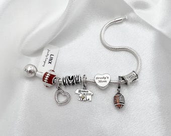 Linx Silver Snake Chain Bracelet with Football Mom Custom Name Charms 925 sterling silver