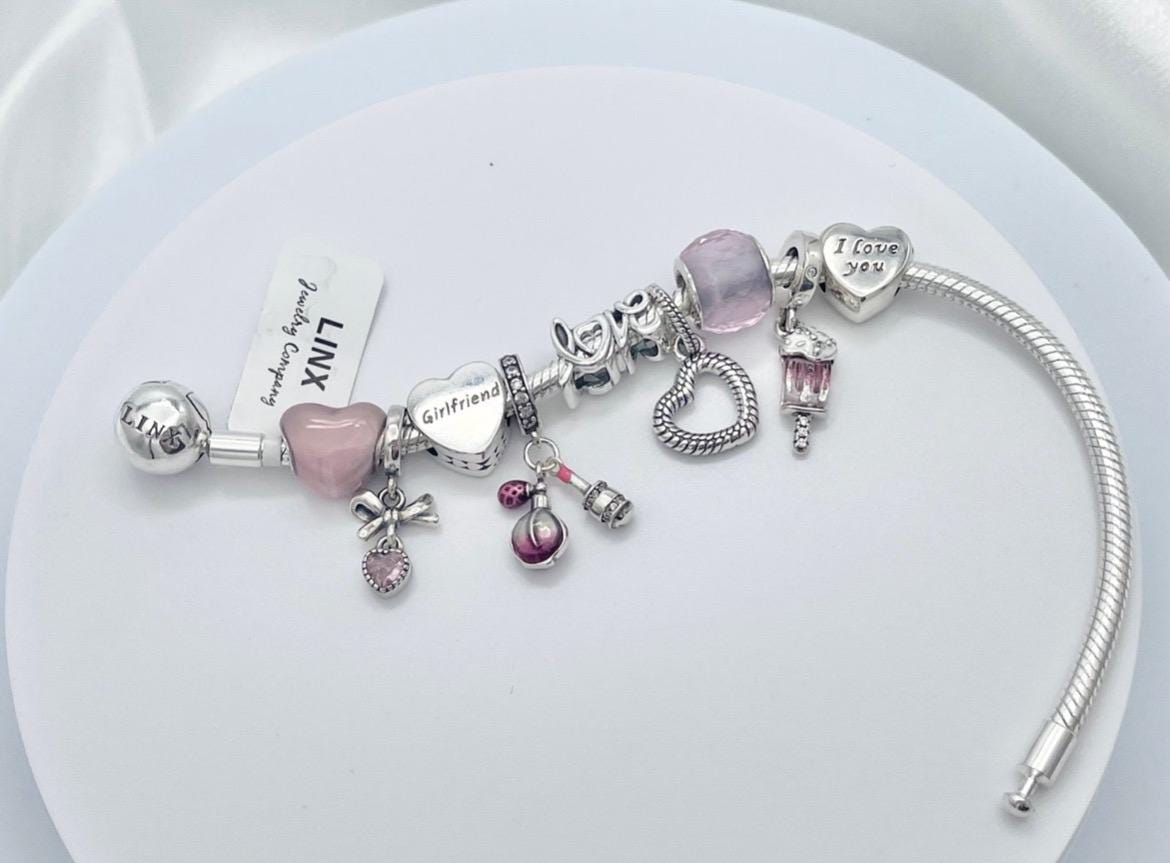 Pandora Bracelet With Pink Girlfriend Love Heart Valentines Themed